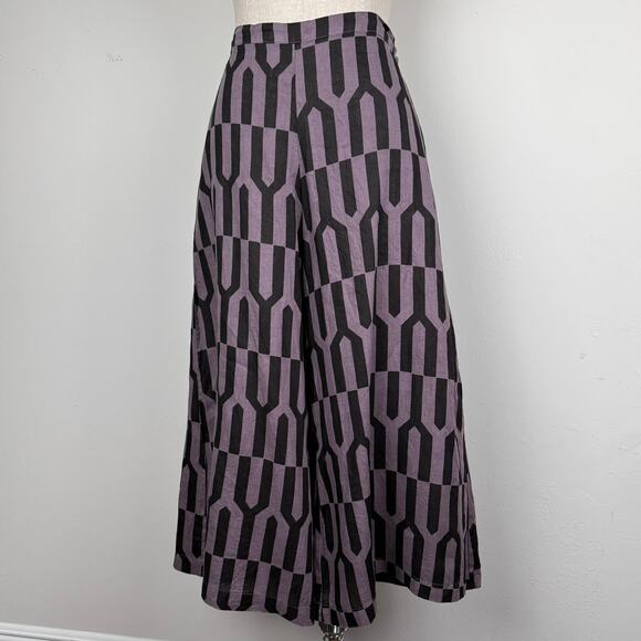 Bryn Walker Linen Geometric Cropped Wide Leg Culottes Elastic Waist - Picture 6 of 7